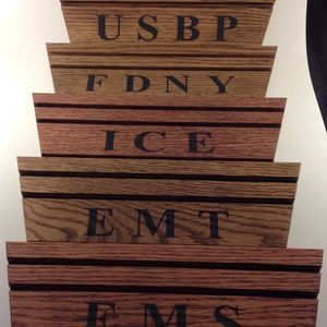 FDNY Fire Department New York Etched Challenge Coin Display Oak Stained Dark Walnut Holds up to 12 Coins image 2