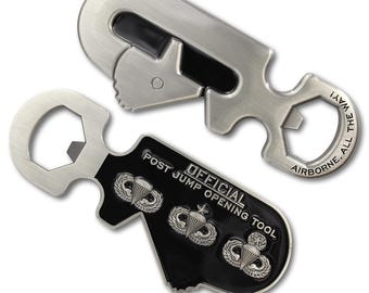 Airborne Static Line Bottle Opener Challenge Coin