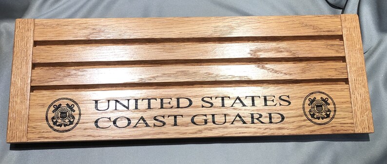 Laser Etched United States COAST GUARD Oak Challenge Coin Display for 18-21 Coins image 2