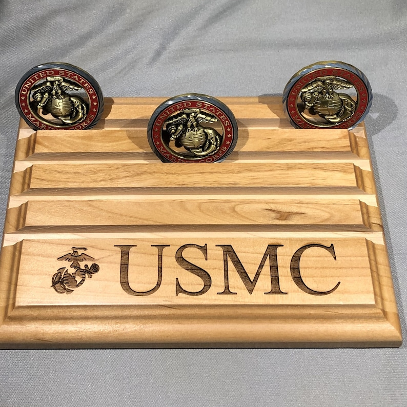 Etched USMC Challenge Coin Display Holds up to 16 Coins image 2