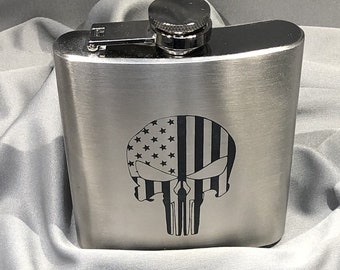 Stainless Steel Flask Etched PUNISHER