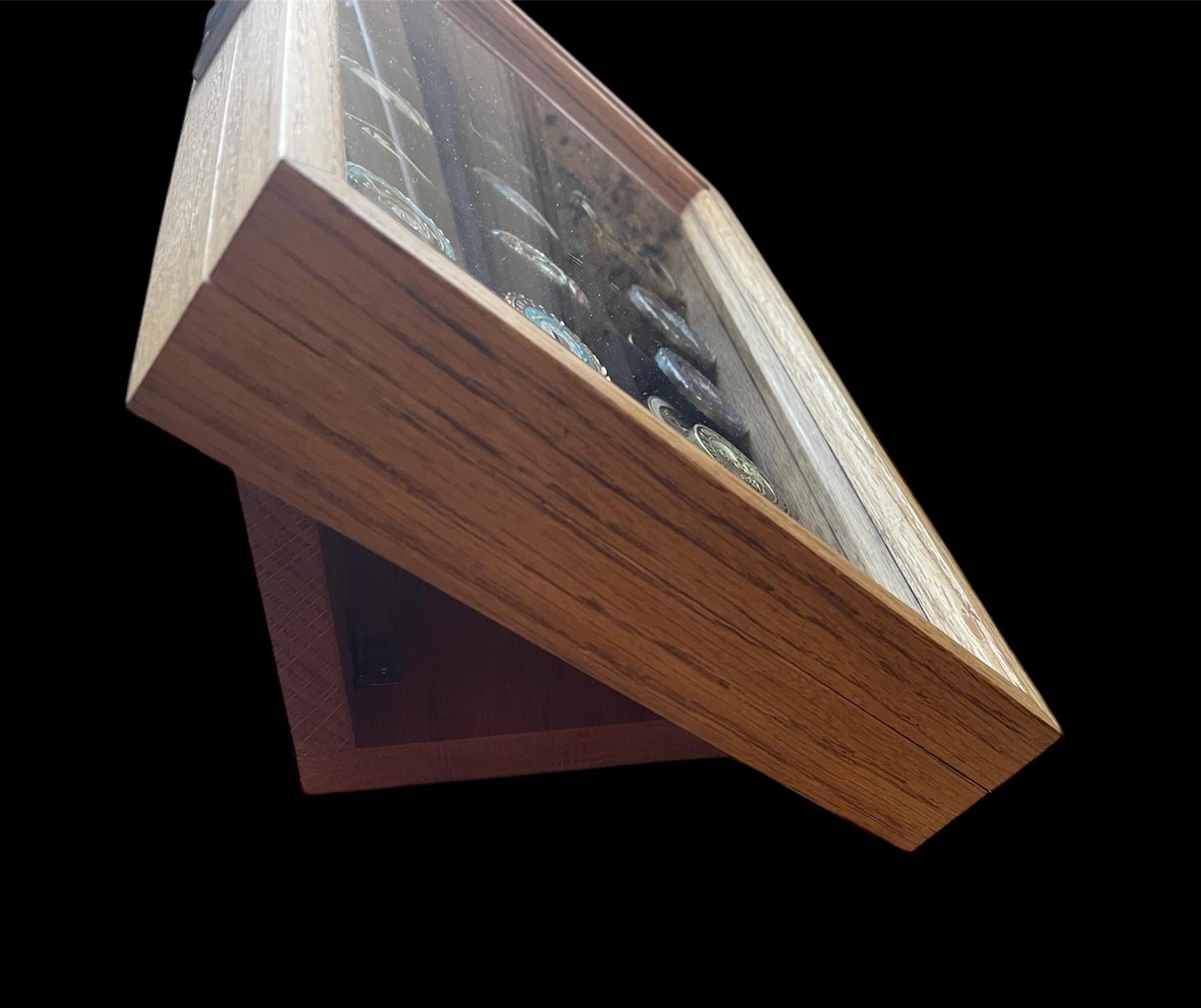 Finished Oak Display Case With Glass Top Has a Coin Insert and a Oak ...