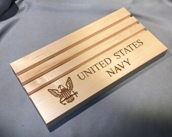 Etched United States NAVY Maple Challenge Coin Display Holds up to 15 Coins