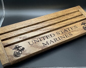 United States MARINES Oak Stained Walnut Challenge Coin Display for 18-21 Coins