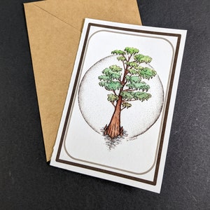 Cypress Tree - blanco kaart met bruine envelop - van aquarelpen en inktschilderen