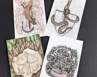Ansichtkaarten van originele illustraties Set van 4 natuur geïnspireerde ansichtkaart afdrukken