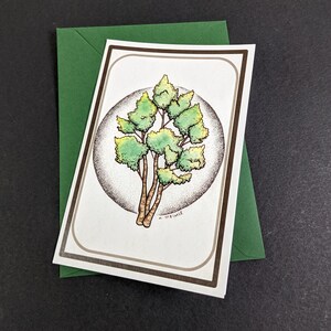 River Birch Tree - Lege kaart met groene envelop - Van aquarelpen en inktschilderen