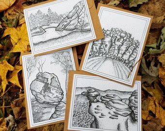 Southern Illinois Scenes Greeting Cards Set - Hand Drawn Pen and Ink Nature Landscapes