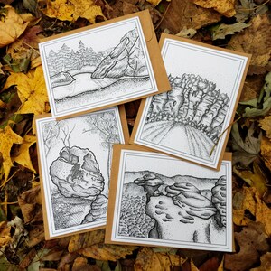 Southern Illinois Scenes Tarjetas de Felicitación Set - Lápiz Dibujado a mano y Paisajes de Naturaleza tinta