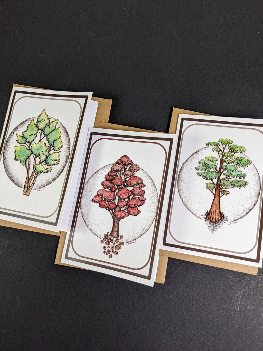 Set of 3 Nature Inspired Art Cards - Blank Card With Brown Envelopes ...