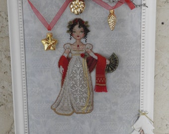 Jane Austen at the Christmas Ball - broderie faite main au point de croix et perles