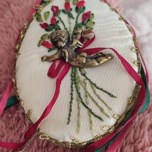 Christmas decoration, angel: Merry Xmas - handmade ribbon embroidery