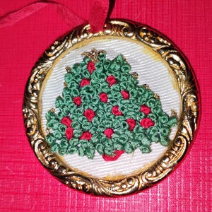 Pack of 2 hand embroidered Christmas ornaments with ribbon
