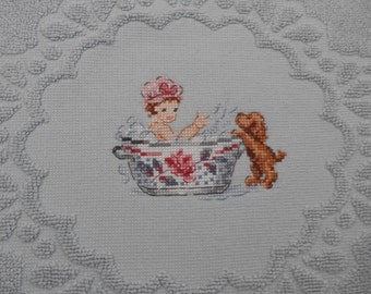 Tapis de bains "L'heure du Bain" - broderie faite main au point de croix