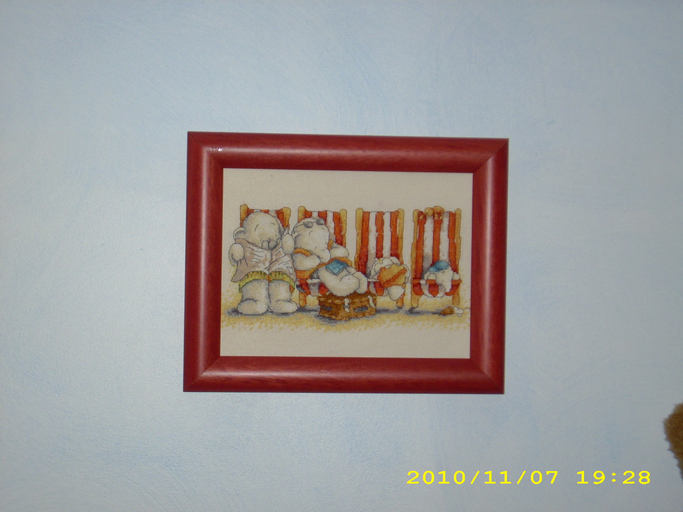 Humphrey à La Plage - Lot 2 Tableaux Brodé Main Au Point de Croix