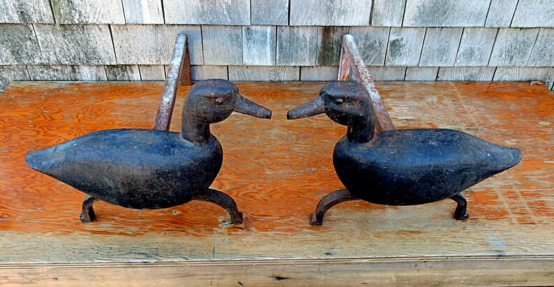 Duck Andirons C 1930 Lodge Fire Dogs Fireplace Log Holders Etsy