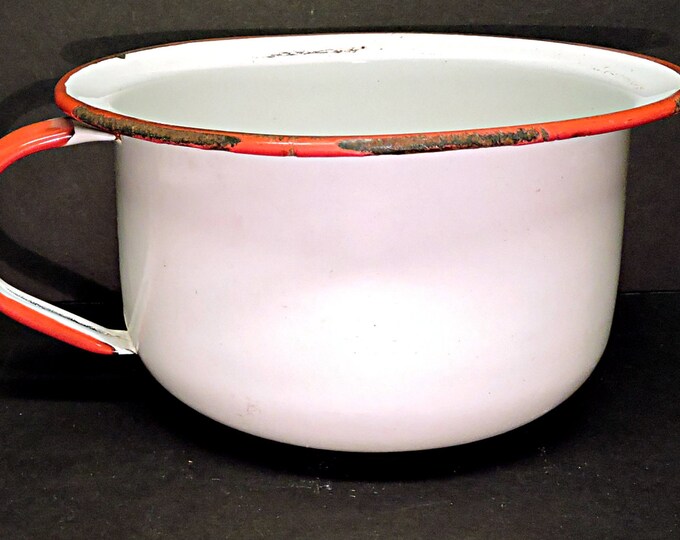 White Enamelware Chamber Pot Vintage Cottage Garden Planter Camp