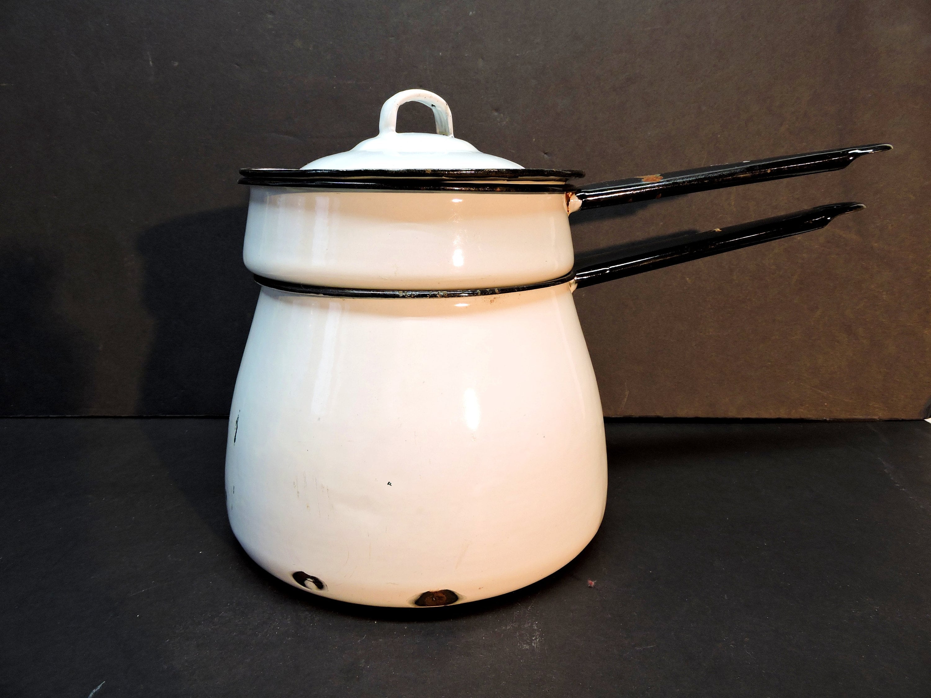 White Enamel Double Boiler Farmhouse Rustic Kitchen Décor Etsy