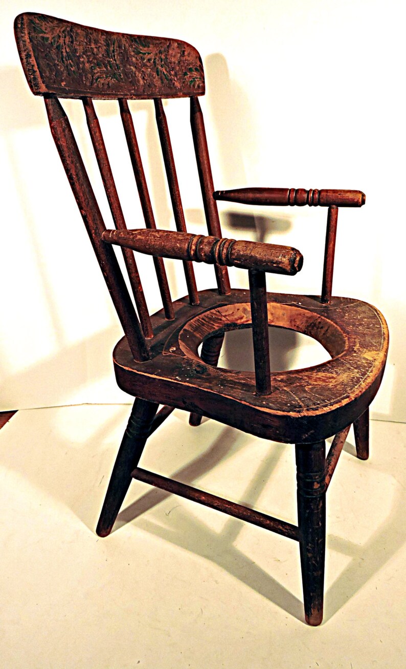 Antique Child S Potty Chair Bathroom Plant Holder Entryway Flower Holder Red Paint Photo Prop
