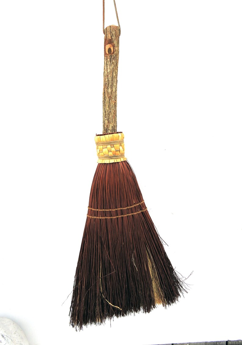 Hearth Broom Rustic Long Handle Fireplace Old Hickory Shaft Primitive Farmhouse Broom