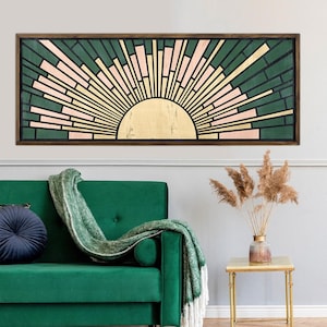 Boho Wood Wall Art, Wall Art Long Sunlight Wood Wall Decor Bedroom Headboard Wall hanging Wood Frame Wall Art ,Boho sun large wall art ,