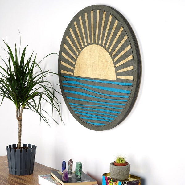 Geometric Sun Pattern Wall Art ,Round Wall Art , Circle Wood Wall Art ,Colorful Sun Wall Art , Geometric Wood Wall Art ,Sunrise Wood Art