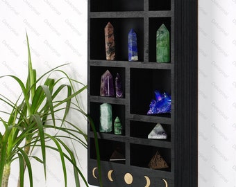 Étagère murale en cristal pour autel en bois, étagère murale bohème, décoration murale bohème, décoration de sorcière, présentoir en cristal, décoration effrayante, étagère de table