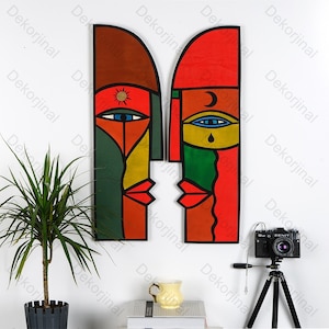 2 Set Wood Mask,Face On The Wood Wall Decor ,Handmade Wooden Wall Art,Traditional Wooden Art,Decorative Mask,Pop Art,Urban Art,African Mask