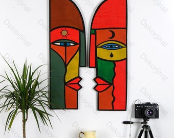 2 Set Wood Mask,Face On The Wood Wall Decor ,Handmade Wooden Wall Art,Traditional Wooden Art,Decorative Mask,Pop Art,Urban Art,African Mask