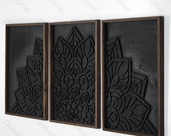 3 Set Wood Mandala Wall Art Set , Flowers Wooden Wall Art Set ,Mandala Wood Wall Art,Bedroom Wall Art,Wood Wall Panels,Hanging Headboard,