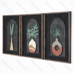 3-er Set Holzblumen Wandkunst Set, Blumen Holzwandkunst Set, moderne Holzwandkunst, Schlafzimmer Wandkunst, Holzwandpaneele, hängendes Kopfteil,