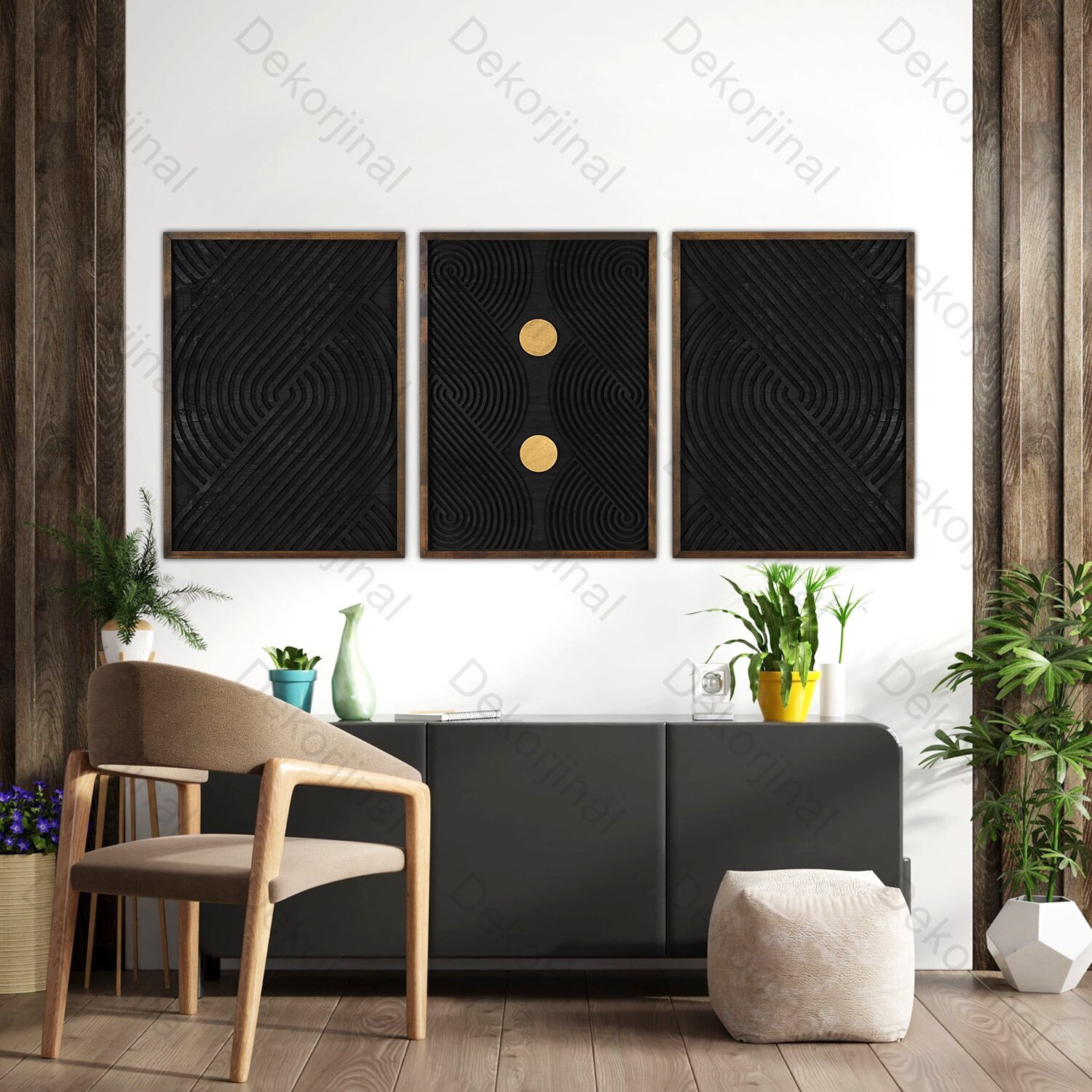 3 Set Wood Geometric Wall Art Set , Minimalist Wood Wall Art Set ...