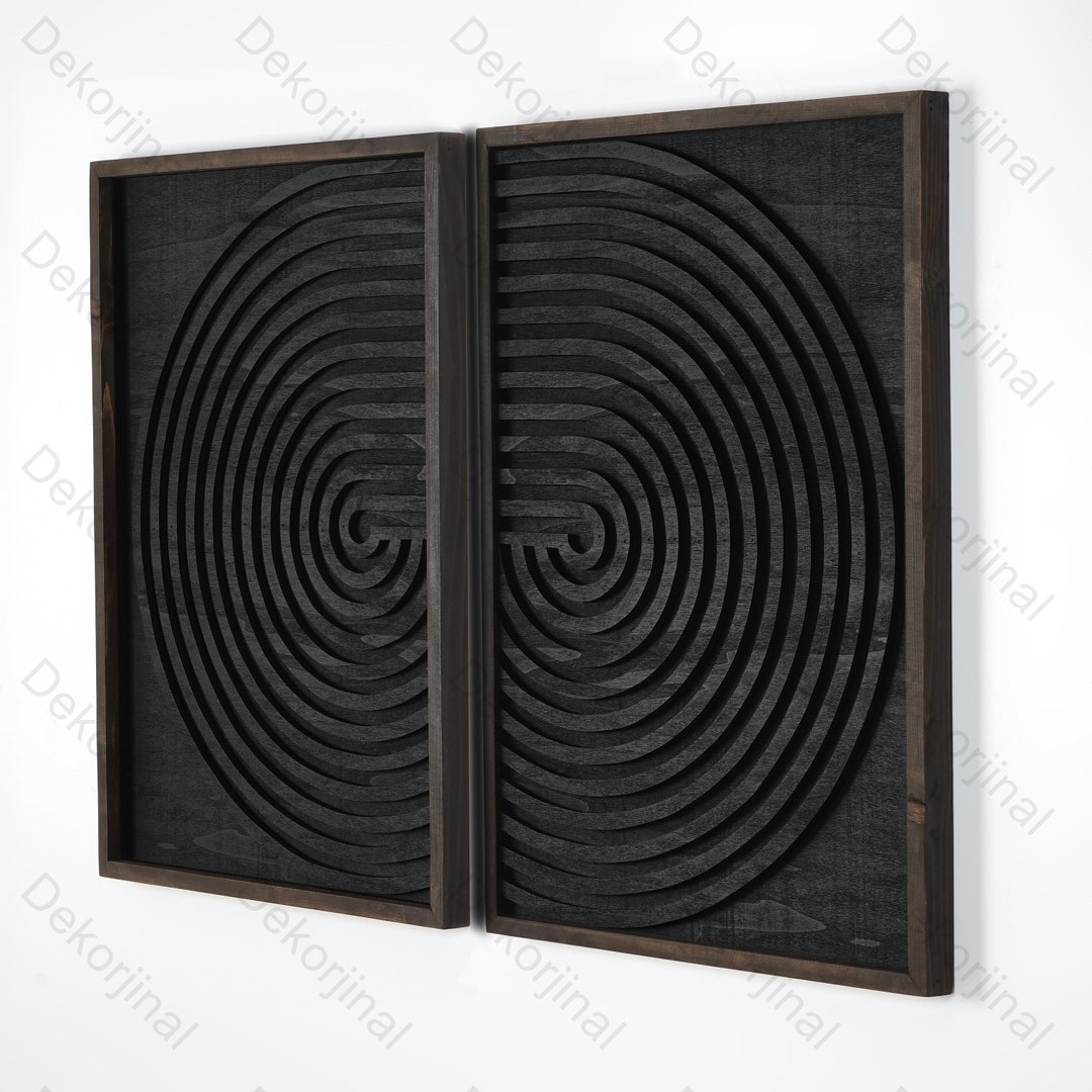 2 Set Large Geometric Wooden Wall Art Set ,abstract Wooden Wall Art Set ...