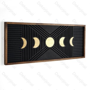 Boho Wood Wall Art, Wall Art Long Moon Phases Wood Wall Decor Bedroom ...