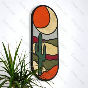 Boho Cactus And Desert  Wall Art ,Mountain Wall Art , Cactus Wood Wall Art , Cactus Wall Decor , Geometric Wood Wall Art , Cactus Wood Art