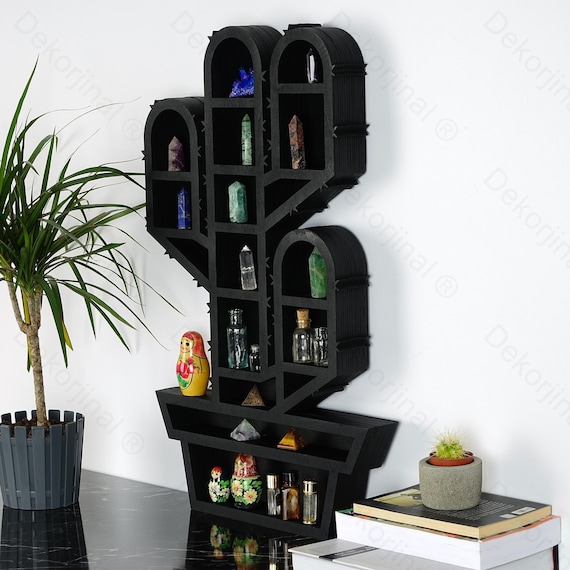 Cactus Crystal Wall Shelf, Halloween Decor, Cactus Shelf , Witch Decor,Wood Crystal Display ,Essential Oil Shelf ,Succulent Shelf,wall rack