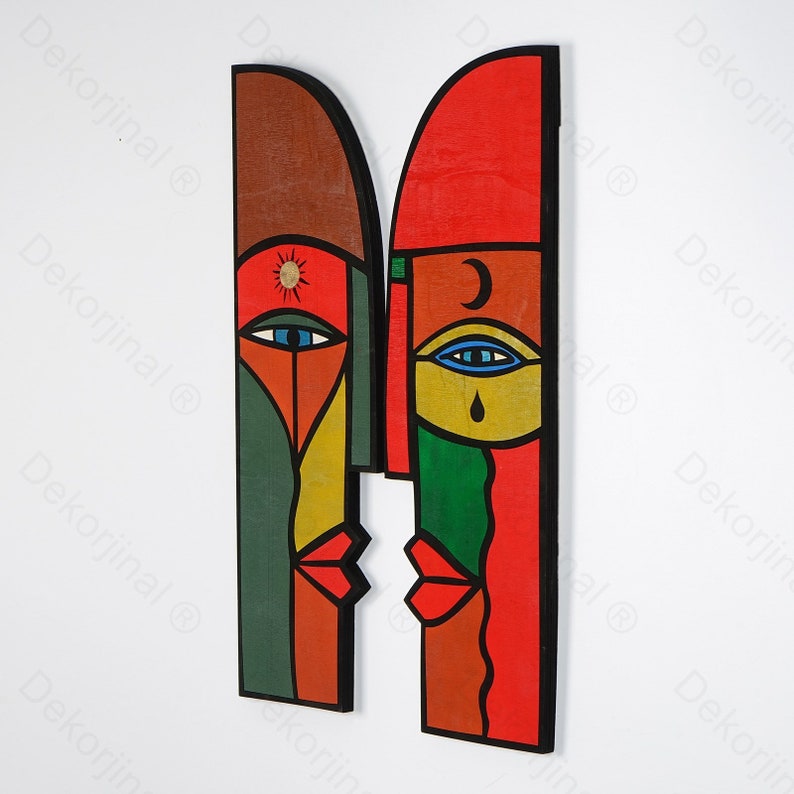 2 Set Wood Maskface on the Wood Wall Decor handmade Wooden Etsy
