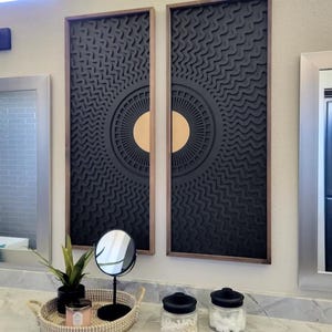 Arte de pared de madera bohemio, arte de pared de madera geométrica larga, decoración de pared de dormitorio, arte de pared con marco de madera, arte de pared grande moderno bohemio.