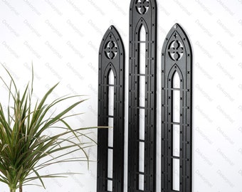 3er-Set, Kathedralen-Bogenfenster, Gotisches Raumwanddekor-Set, Bogen im Kathedralenstil, gotische Kirche, mittelalterliches Fenster, gotisches Kathedralen Fenster,