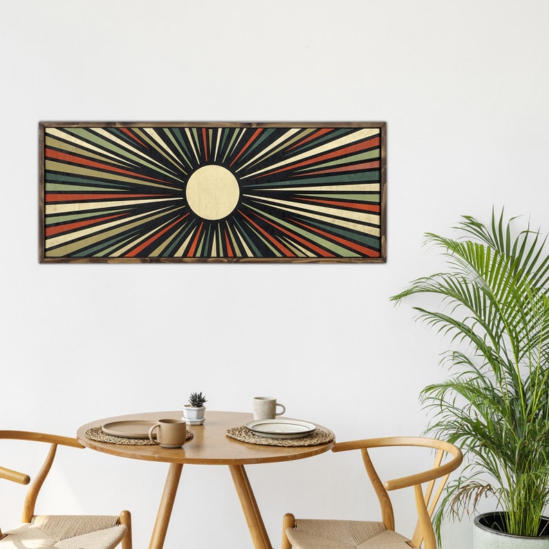 Boho Wood Wall Art, Wall Art Long Sunlight Wood Wall Decor Bedroom Wall ...