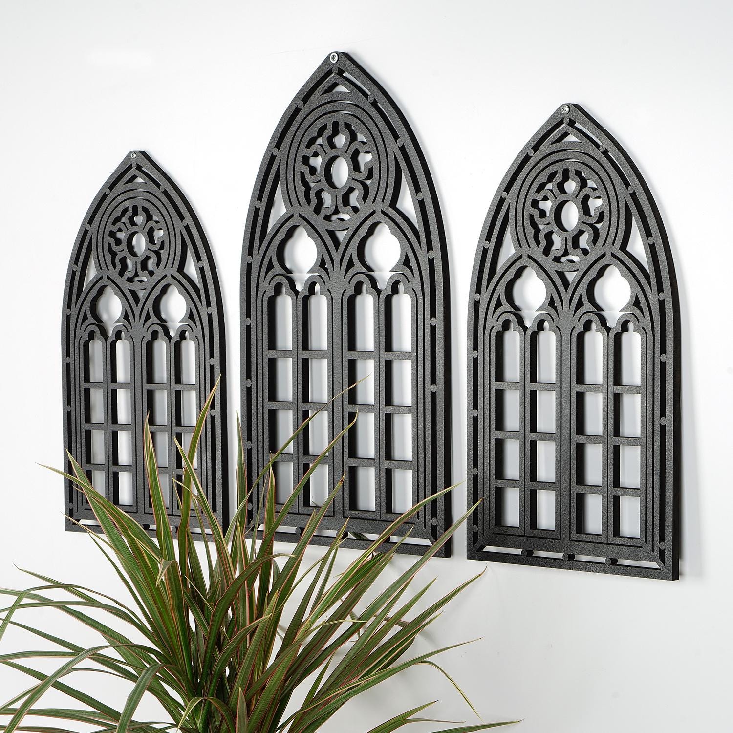 Set Of 3 , Cathedral Arch Windows, Gotic Room wall decor set ,Cathedral Style Arch,Gothic Church Medieval Window,Gothic Cathedral Window,