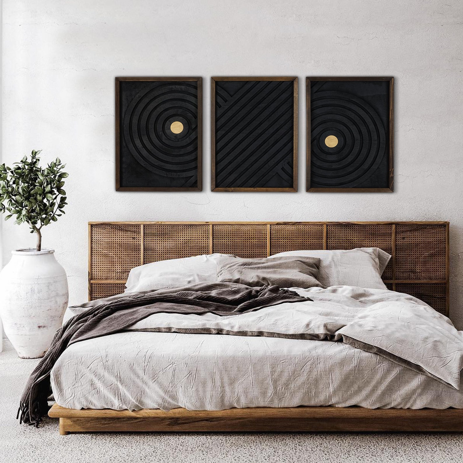 3 Set Wood Geometric Wall Art Set modern Wood Wall Etsy