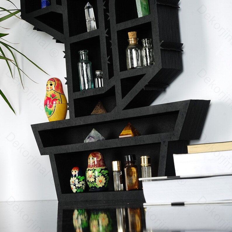 Cactus Crystal Wall Shelf, Halloween Decor, Cactus Shelf , Witch Decor,Wood Crystal Display ,Essential Oil Shelf ,Succulent Shelf,wall rack image 4