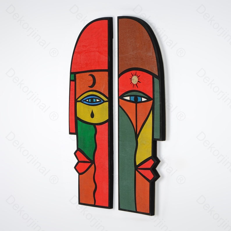 2 Set Wood Maskface on the Wood Wall Decor handmade Wooden Etsy