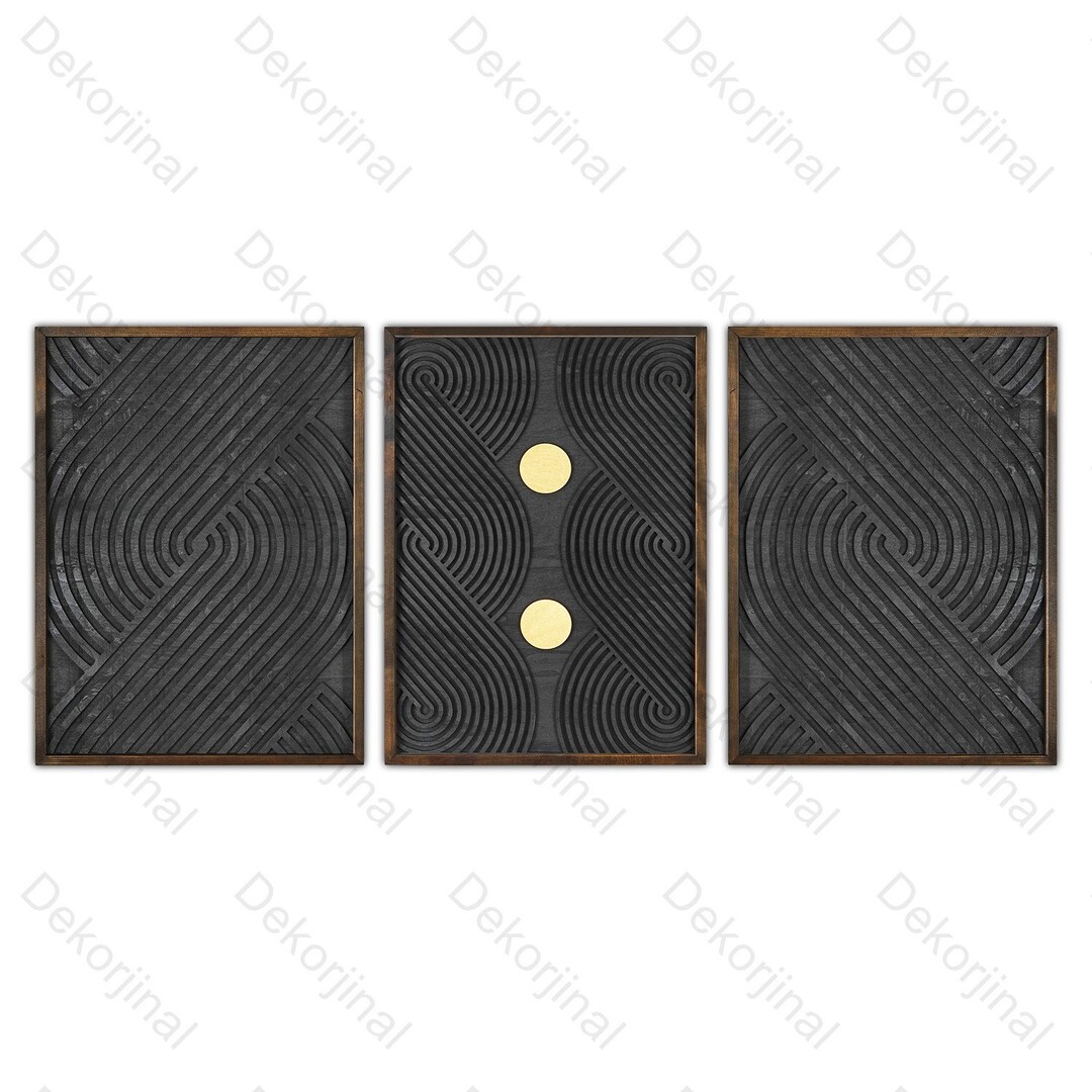 3 Set Wood Geometric Wall Art Set , Minimalist Wood Wall Art Set ...