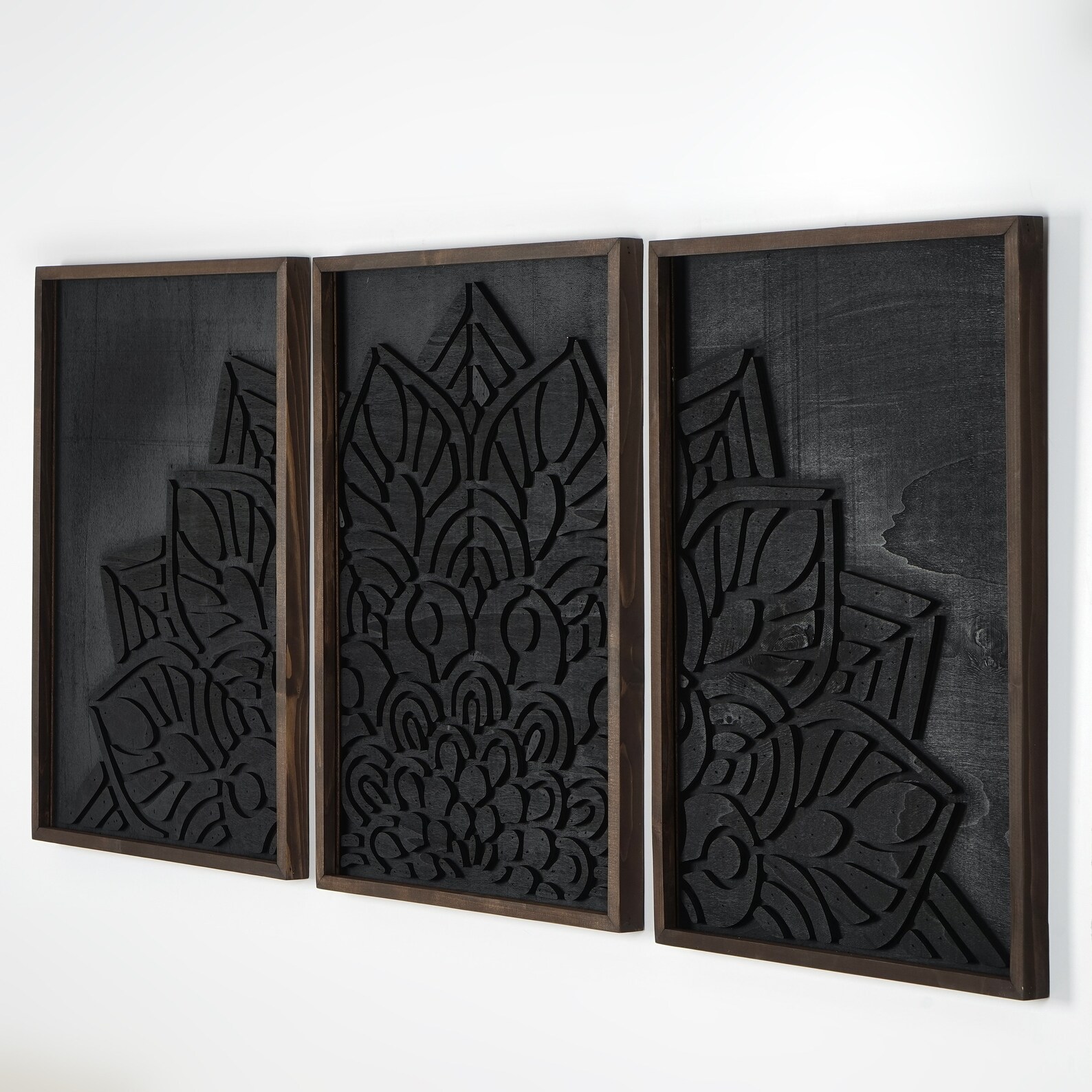 3 Set Wood Mandala Wall Art Set Flowers Wooden Wall Art Set Etsy