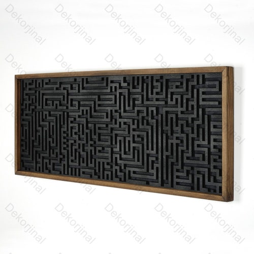Decorazione murale in legno con labirinto, decorazione murale in legno con labirinto lungo, decorazione murale per camera da letto, decorazione murale con cornice in legno, decorazione murale geometrica, decorazione in legno per parete
