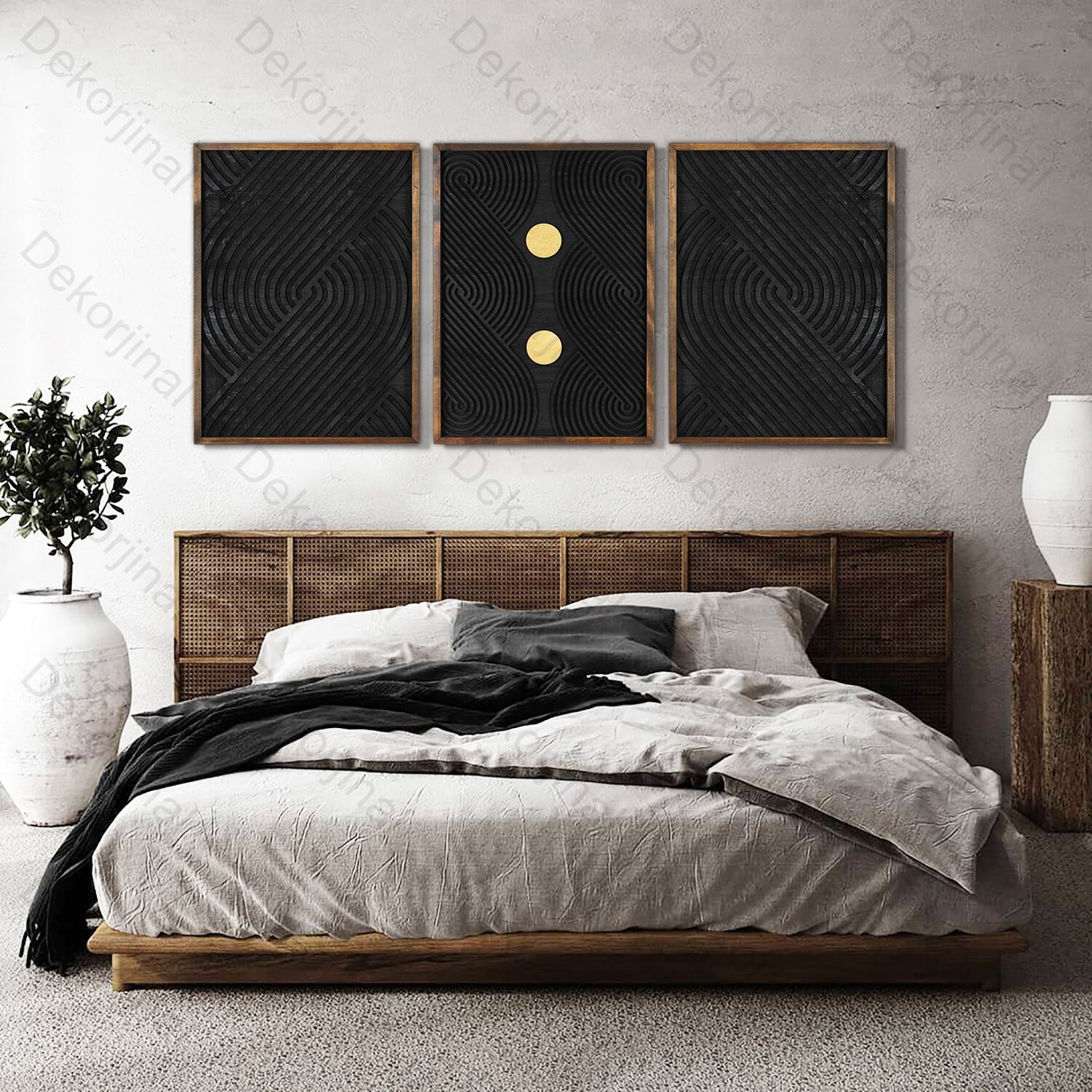 3 Set Wood Geometric Wall Art Set , Minimalist Wood Wall Art Set ...