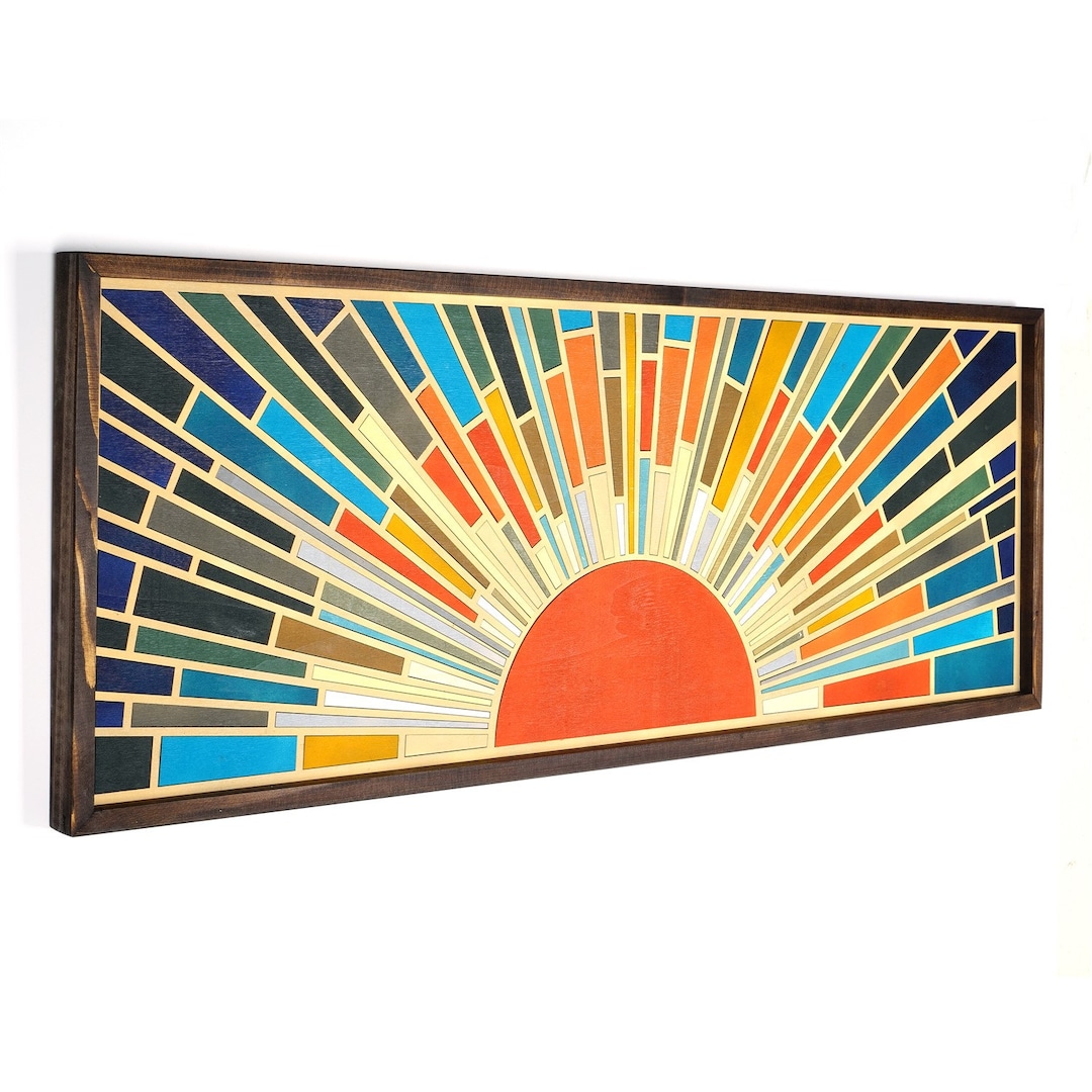 Sunrise Wood Frame Wall Art , Wood Wall Hanging , Panoromic Sunrise