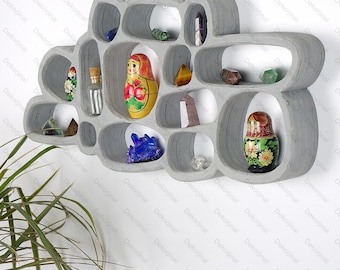 Rariteitenplank met betonlook, vitrine voor curiosa, wandaltaar, nis voor curiosa, verzamelplank, hangende wanddecoratie, curiosa-display